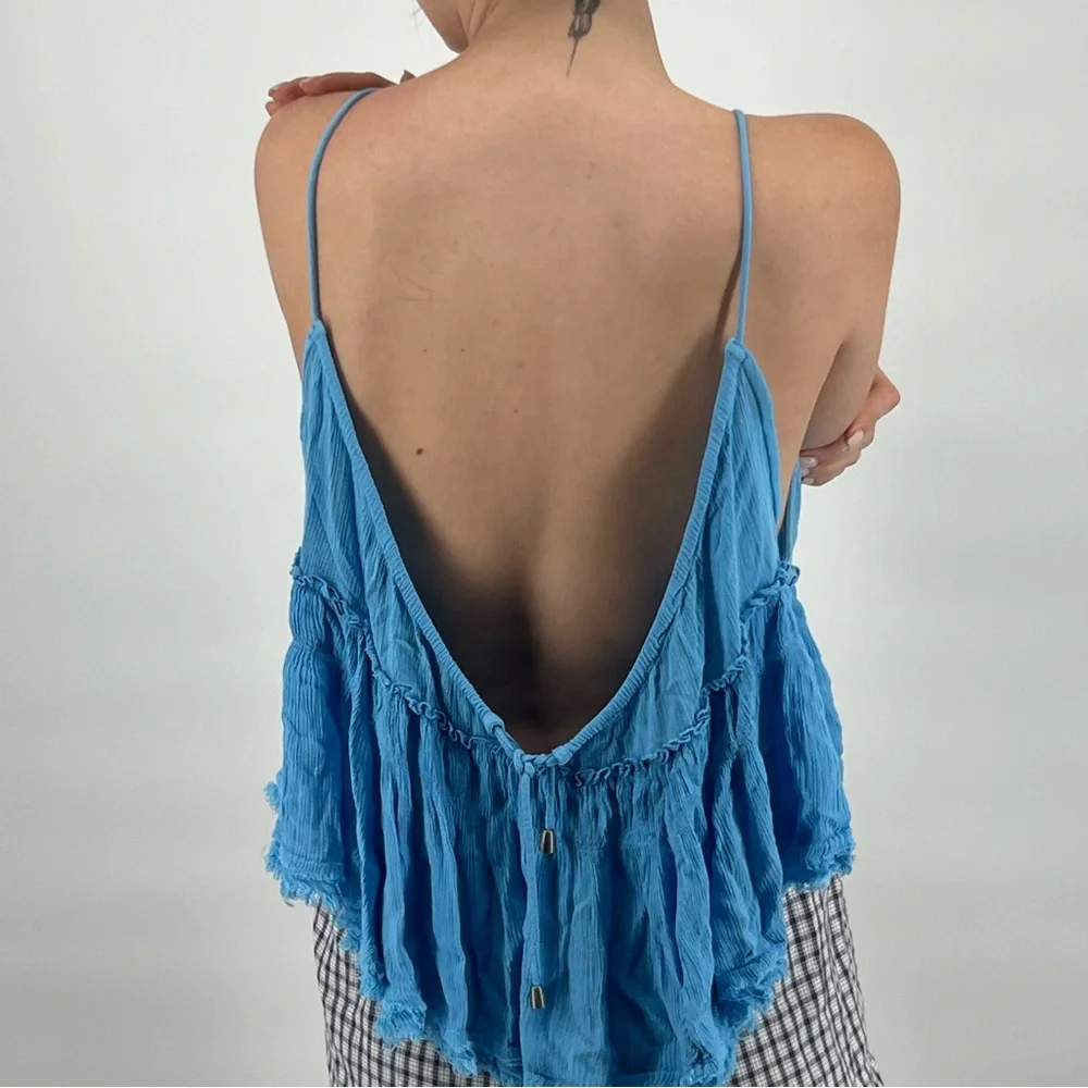 Free People Blue Blackless Halter Top